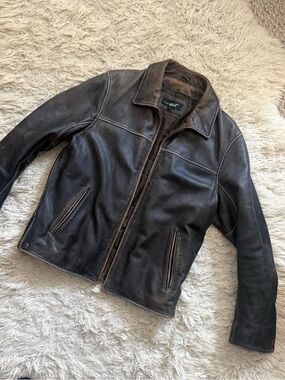 Black Rivet Men's Dark Brown Leather Bomber Jacket